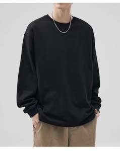 เสื้อยืดคอกลมแขนยาวสำหรับผู้ชายผ้าฝ้าย100% 260สีทึบทรงโอเวอร์ไซส์ออกแบบได้ตามต้องการ - Product Image 6