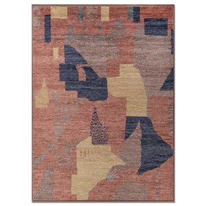 Tapis en laine noués à la main Blythe, motif abstrait rouge et orange, grande surface 9x12 pour entrée de maison, style Kilim - Re-1616 - Product Image 1