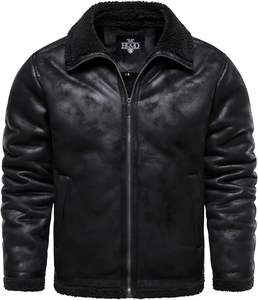 Chaqueta Vintage Desgastada, Chaqueta Bomber de Cuero Sintético con Forro de Borrego Sintético, Abrigo de Motociclista para Hombre - Product Image 1