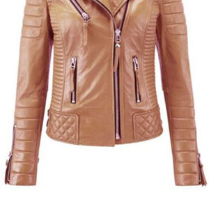 New High Quality <b>Women's</b> <b>Real</b> <b>Leather</b> <b>Jacket</b> Stylish Biker Sheepskin <b>Leather</b> <b>Jacket</b> Breathable Windproof Plain Dyed Casual OEM - Product Image 3