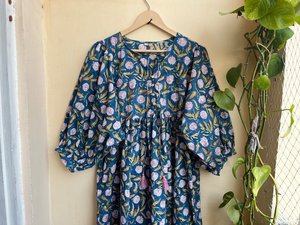 Vestido bohemio Maxi floral indio de algodón estampado de bloque de mano estilo casual bordado técnica borla botón 100% vestido de algodón - Product Image 4