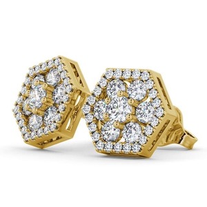 Boucles d'oreilles en groupe de diamants cultivés en laboratoire de haute qualité classiques plaqué or jaune 14 carats certifiés IGI goujons coupés 1.1CTW - Product Image 2