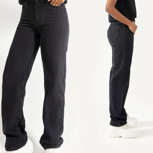 <b>Black</b> Comfortable Regular Fit <b>Women's</b> Denim Jeans Winter 100% Cotton Breathable Eco-Friendly Outdoor Casual Drawstring Mid Waist - Product Image 5