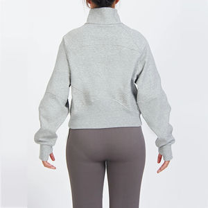 Sudadera con capucha de algodón polar premium con media cremallera, suave y duradera, para mujer, de invierno, color liso, estilo casual. - Product Image 4