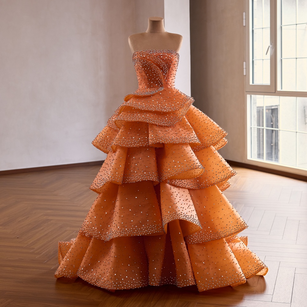 Verified Supplier Orange Ball Gowns Elegant Beaded Design