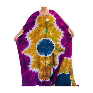 Boho Printed Maxi Dress O-Neck Batwing Sleeve Loose Fit Summer Casual Woven 100% Polyester Floor Length Asymmetrical Pattern - Product Image 4