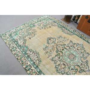 พรมตุรกีวินเทจขนาด 5.2x9.5 ฟุต พรมขนาดใหญ่ พรมขนสัตว์สีเขียว - Product Image 5
