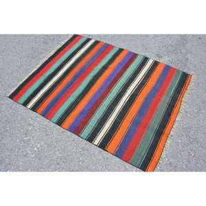 Vintage Rug, 3.8x4.9 ft Accent Rug, <b>Red</b> Blue Kilim <b>Wool</b> Rug - Product Image 4