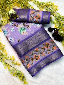 Dola Silk Saree dola พิมพ์ลาย dola Silk Saree กับเสื้อ unstitched ขอบพิมพ์ดิจิตอลสำหรับผู้หญิง Saree - Product Image 2