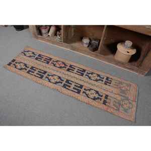 Classique bleu Orange 1.7 X 5.5ft fait à la main laine tapis Vintage turc salon Latex Patchwork Rectangle couloir tapis nouveau - Product Image 3