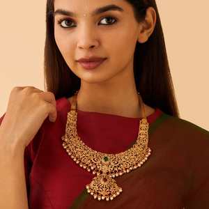 Couronne longue en argent plaqué or pour femme, ornée de pierres de zircon vert rubis et de zircon spinel, style religieux hindou, objet de collection culturelle. - Product Image 1