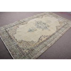 พรมตุรกีขนาดใหญ่ 5.5x9.4 ฟุต พรมวินเทจ สีเขียว-น้ำตาล พรมขนสัตว์ลายอิคัต - Product Image 2