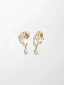 <b>Dangling</b> Drop Claw Lab Grown <b>Diamond</b> <b>Earrings</b> 1.01 Ct GH Color VS Clarity 48 Stones 18K Yellow Gold Delicate Sway Motion - Product Image 3
