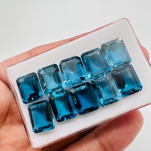 London Blue Topaz Lab a créé des pierres précieuses 8x10mm Emerald Cut Blue Topaz Faceted High Quality Blue Hydro Quartz Cut Stones - Product Image 5
