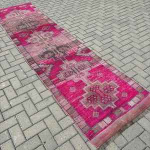 Tapis vintage 2,9 x 11,1 pieds, tapis turc, tapis rose style sud-ouest en laine - Product Image 1
