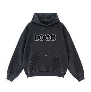 Otoño Vintage hombres 100% algodón pulóver Sudadera con capucha de gran tamaño French Terry con lavado ácido y cuello con capucha de impresión Digital - Product Image 4