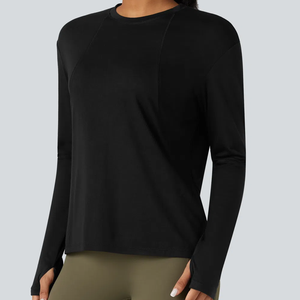 เสื้อแขนยาวคอกลมผู้หญิง ทรงปกติ เนื้อผ้าถัก เสื้อชั้นในพื้นฐาน เสื้อยืดลำลอง ชุดลำลอง ระบายอากาศ กันลม แห้งเร็ว - Product Image 3