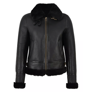 100% Genuine Sheep Skin <b>Leather</b> Women's Bomber <b>Jacket</b> with Fur Lining Breathable & Windproof - Product Image 1