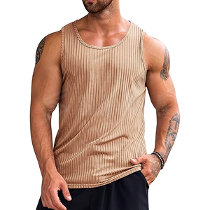 Débardeurs côtelés en viscose/polyester pour hommes, t-shirts sans manches pour l'entraînement |   T-shirt de sport à col rond respirant et à séchage rapide pour la musculation - Product Image 1