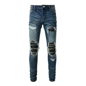 Màu xanh đậm jeans quần cho nam giới phong cách đường phố người đàn ông jeans quần Mens thiết kế jeans