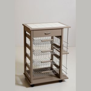 Carrito de Cocina Sofisticado MASLEGNO con Cesta de Hierro, Ruedas de Plástico, Cajón, Estante para Botellas, Madera de Haya Sólida Reforzada para un Acabado Elegante - Product Image 1