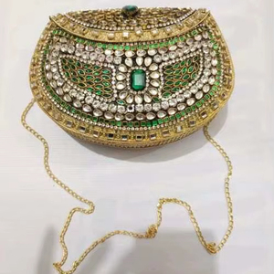 Bolso de mano elegante con mosaico Kundan para fiesta nupcial india, con correa de cadena, bolso de diseñador para bodas y fiestas nupciales - Product Image 2