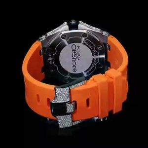 Nueva llegada único personalizado Iced out reloj de pulsera Moissanite diamante analógico estilo 41mm esfera de cristal con naranja 22mm banda de goma - Product Image 3