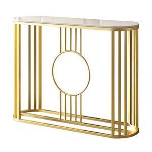 Modern Gold Plated Metal <b>Console</b> <b>Table</b> <b>with</b> <b>Marble</b> <b>Top</b> Sleek Design for Entryway Living Room or Hallway Deco - Product Image 2