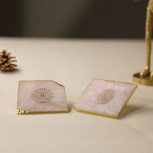 Rose Quartz <b>Coaster</b> Set Natural Crystal <b>Gold</b> Edge Hand Design Handmade Drink Mat Luxury Home Decor Gift - Product Image 6