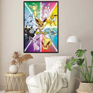 Póster de Lona de Pokémon de Estilo Moderno, Arte de Pared con Evolución de Eevee y Marco Negro - Product Image 1