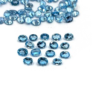 อัญมณีสีฟ้าบุษราคัมสวิสธรรมชาติขนาด3x4มม. ตัดเป็นรูปวงรีแบบเหลี่ยมเพชรพลอยที่ไม่ผ่านการบำบัดสำหรับจี้เครื่องประดับทำหินบุษราคัมหลวมจำนวนมาก - Product Image 4
