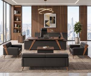 Conjunto de Escritorio Ejecutivo Ergonómico Moderno con Silla y Sofá a Juego, con Base Giratoria, Reposabrazos Ajustables y Respaldo Sólido Manual - Product Image 1