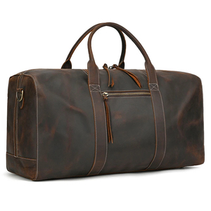 Genuine Leather Lightweight Vintage Waterproof Foldable Portable <b>Duffel</b> <b>Bag</b> Weekender Travel <b>Bag</b> Zipper Closure Detachable Strap - Product Image 4