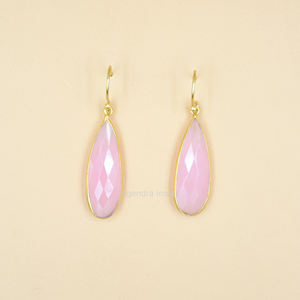 Pendientes con forma de pera de halcedonia para niñas y mujeres, aretes con corte facetado, 925 - Product Image 2