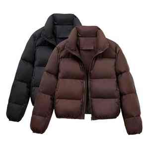 Envío Directo 2024 Chaqueta Acolchada Tejida Mexicana para Mujer, Chaqueta Corta Holgada de Invierno y Otoño, Cuello Estándar Sólido - Product Image 1