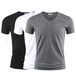 Men's T Shirt Pure Color V Collar Short Sleeved Tops Tees Men T-Shirt Black Tights Man T-Shirts Fitness T-shirt