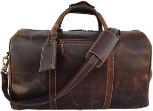 Luxe hommes en cuir véritable Sport grand nuit Gym sac polochon Logo personnalisé fermeture éclair Vintage à la mode voyage week-end fourre-tout - Product Image 5