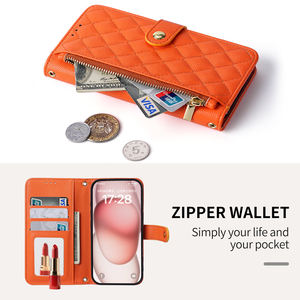 Funda Protectora Multifuncional con Tarjetero para 17 Pro Max, Diseño de Cartera, Plegable, de TPU y Cuero PU, Color Naranja - Product Image 3