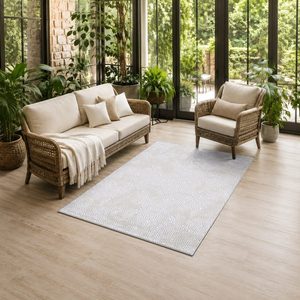 Tapis de salon contemporain abstrait imprimé numériquement en chenille, lavable en machine, antidérapant, couleur crème ivoire, vente en gros, RUGS DEPOT LXDP-0200 - Product Image 6