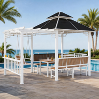 Ensemble de balançoires et de table à manger pour extérieur avec toit rigide en aluminium |   Gazebo de jardin résistant aux intempéries pour 6 personnes avec table et balançoire pour la cour de villa