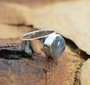 มาใหม่ของแท้925ทึบเงินสเตอร์ลิงธรรมชาติลาบราดอไรต์สีฟ้าฉูดฉาดทรงรีหลังเบี้ยทรงรีขนาด8x10มม. แหวนสวมใส่สำหรับงานปาร์ตี้ - Product Image 3