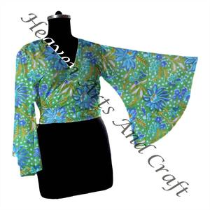 Camiseta sin mangas de algodón Floral de verano Multicolor, camisetas envolventes de algodón transpirables y de secado rápido para mujer, manga acampanada de tamaño libre - Product Image 1