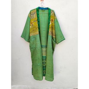 Floral Silk <b>Women's</b> Summer/Spring Breathable Full Length Nightwear <b>Robe</b> with Drawstring Closure Elegant Vintage Design - Product Image 3