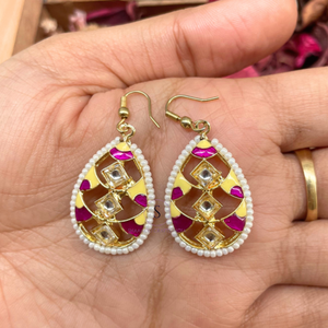 Esmalte de trabajo con cuentas de perlas pendientes colgantes hermoso diseñador Jhumkaa joyería para mujer para ropa de fiesta de boda - Product Image 6