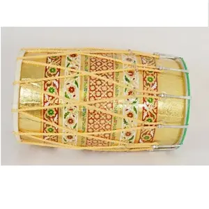 Meenakari Work Carved Wooden Dholak Indian Handcrafted Wooden Dholki Musical Drums Sheep Skin Factory Wholesale Wooden Dholak