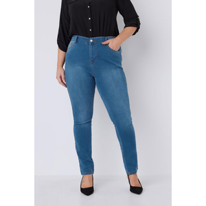 Venta al por mayor de pantalones de tubo de mujer elásticos de cintura alta personalizados-Recto transpirable Denim Tallas grandes opciones señoras - Product Image 1