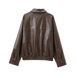 Otoño e Invierno nuevo producto Casual mujer moda Simple cuello manga larga imitación cuero piloto chaqueta abrigo - Product Image 2