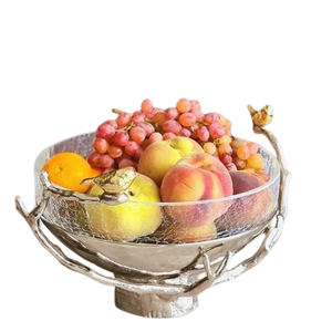 Diseño de forma de pájaro volador, cuenco chapado en oro, soporte de aluminio, Material de vidrio, utensilios de cocina, mesa de comedor, Juego de 3 cuencos - Product Image 6