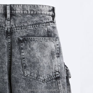 Jeans Cargo de Mezclilla Lavados Desgastados Vintage de Pierna Recta, Ligeros y Transpirables, 100% Algodón, Personalizados para Hombre - Product Image 6