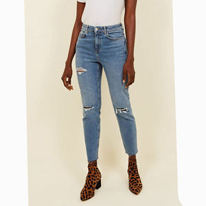 Pantalones vaqueros rasgados de cintura alta desgastados informales de diseñador al por mayor a granel, pantalones vaqueros para mujer, logotipo personalizado de alta calidad, precio razonable - Product Image 5